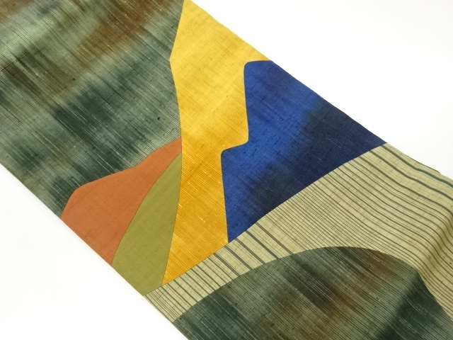 手織り紬切り嵌め山並模様名古屋帯